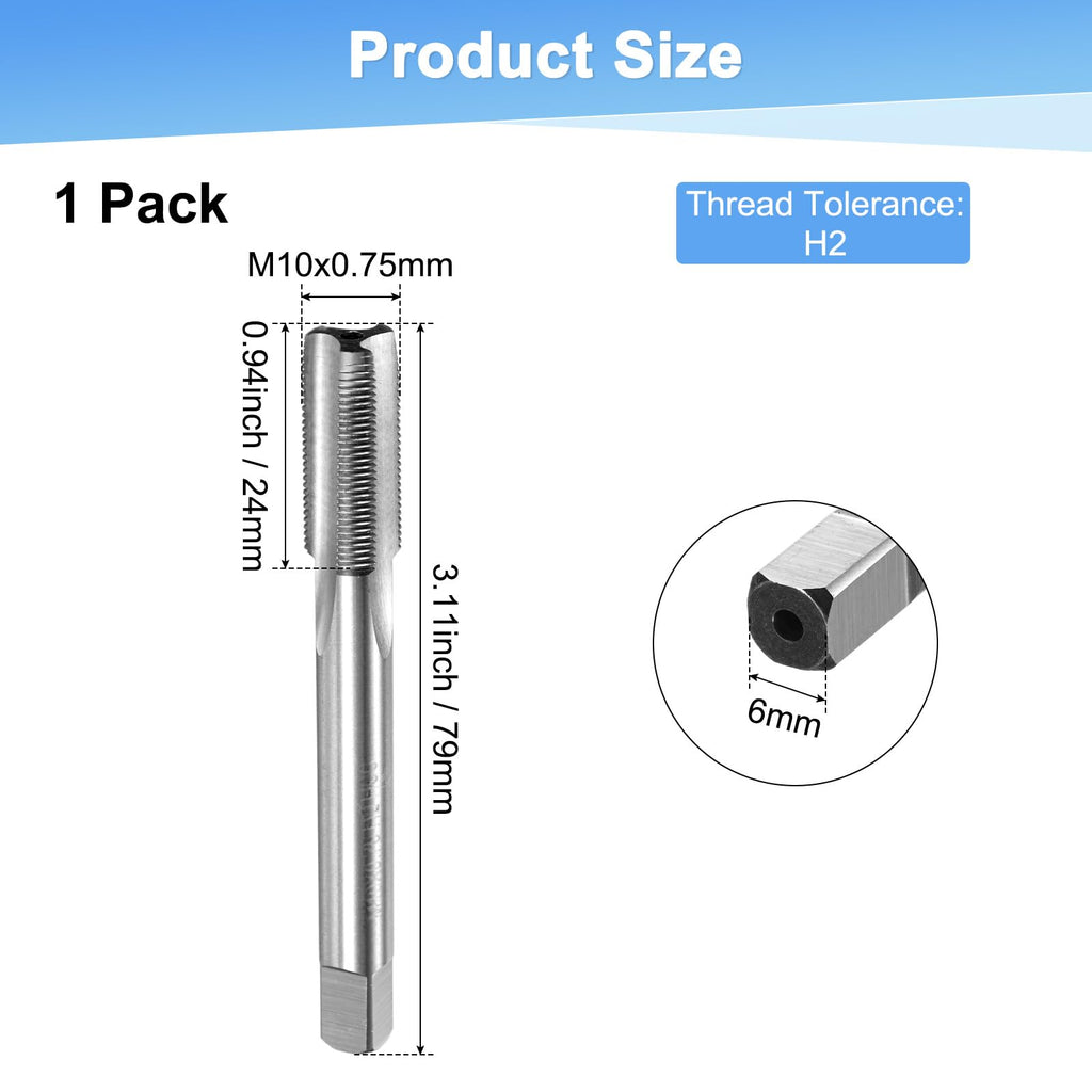 M METERXITY M10x0.75mm Metric Thread Tap, High Speed Steel 79mm Length Straight Flute Right Hand Thread Screw Tapping Tool for Drilling/Milling Machines/CNC Machine Tools