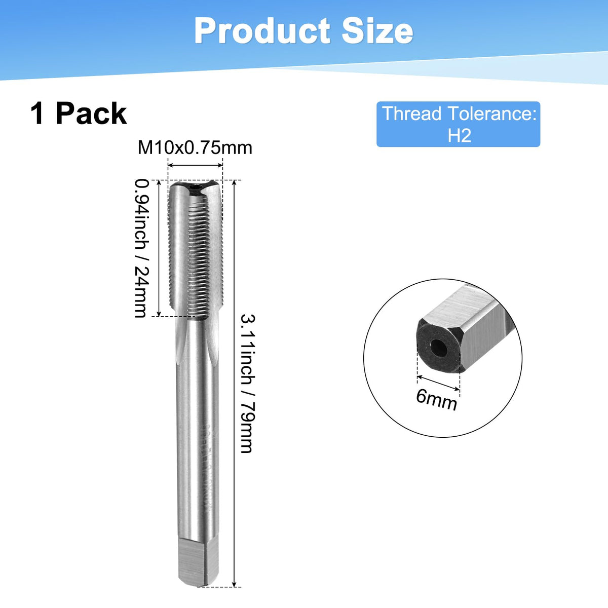 M METERXITY M10x0.75mm Metric Thread Tap, High Speed Steel 79mm Length Straight Flute Right Hand Thread Screw Tapping Tool for Drilling/Milling Machines/CNC Machine Tools