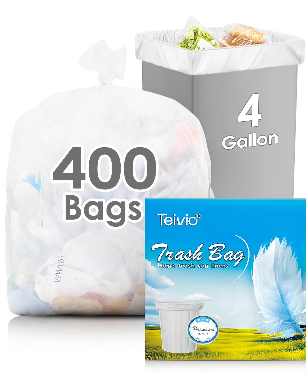 Small Clear Trash Bags 4 Gallon 400 Count Unscented Garbage Bags