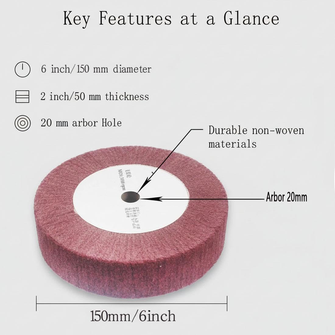JUNLIXN 6'' X 2'' Extra Thick Non-Woven Polishing Wheels with 20mm Arbor