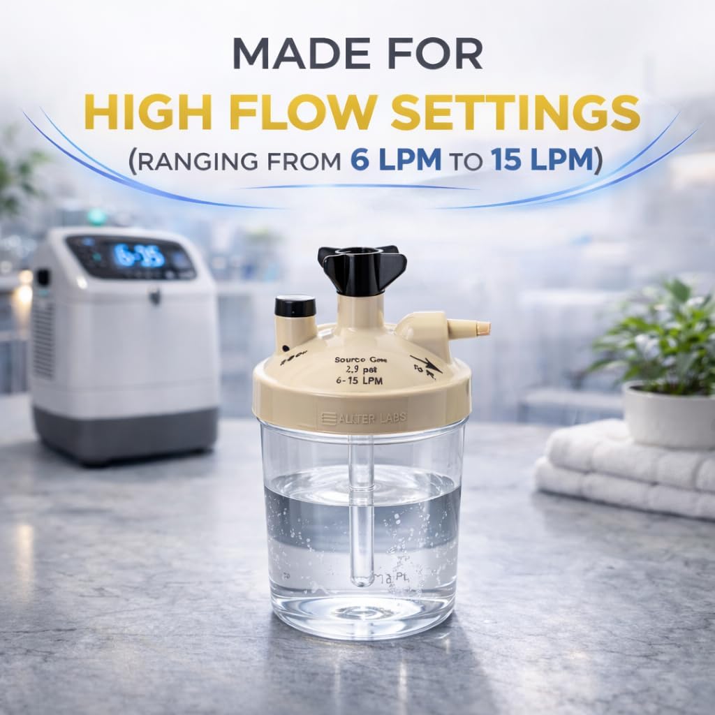 High Flow Oxygen Humidifier Bottle for Oxygen Concentrators (1 Pack)