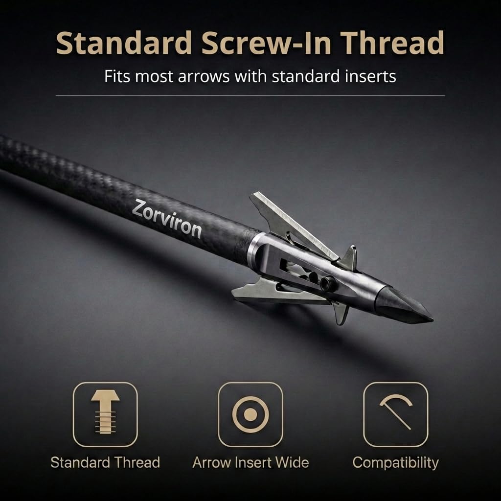Mechanical Expandable Broadheads, 100 Grain, 440 Steel Blades | 2 Inch Cut, Chisel Tip, 8-32 Thread for Crossbow &