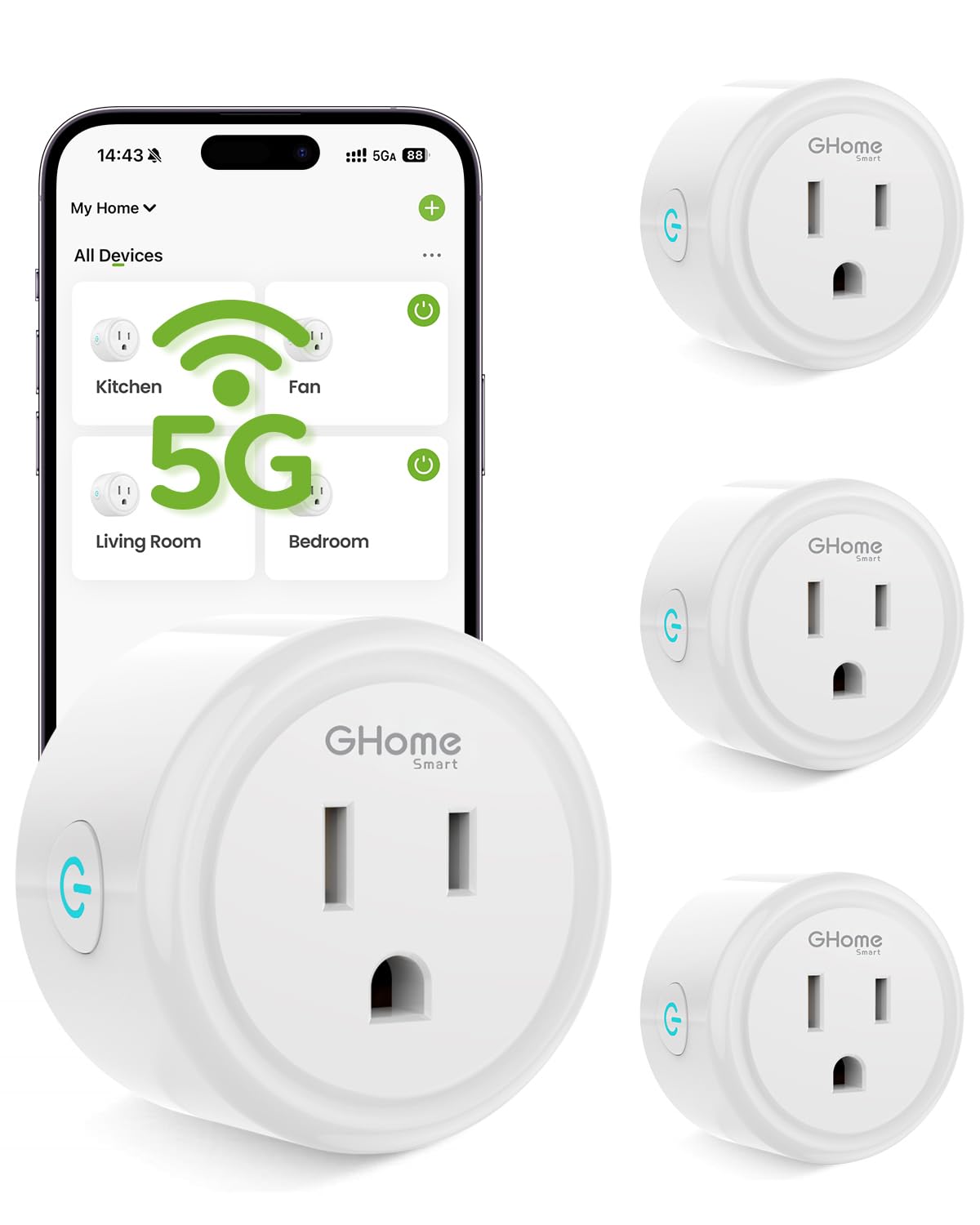 5G 15A WiFi Smart Plug Compatible with Alexa and Google Home, Outlet Timer Smart Home WiFi Outlet Timer with Remote