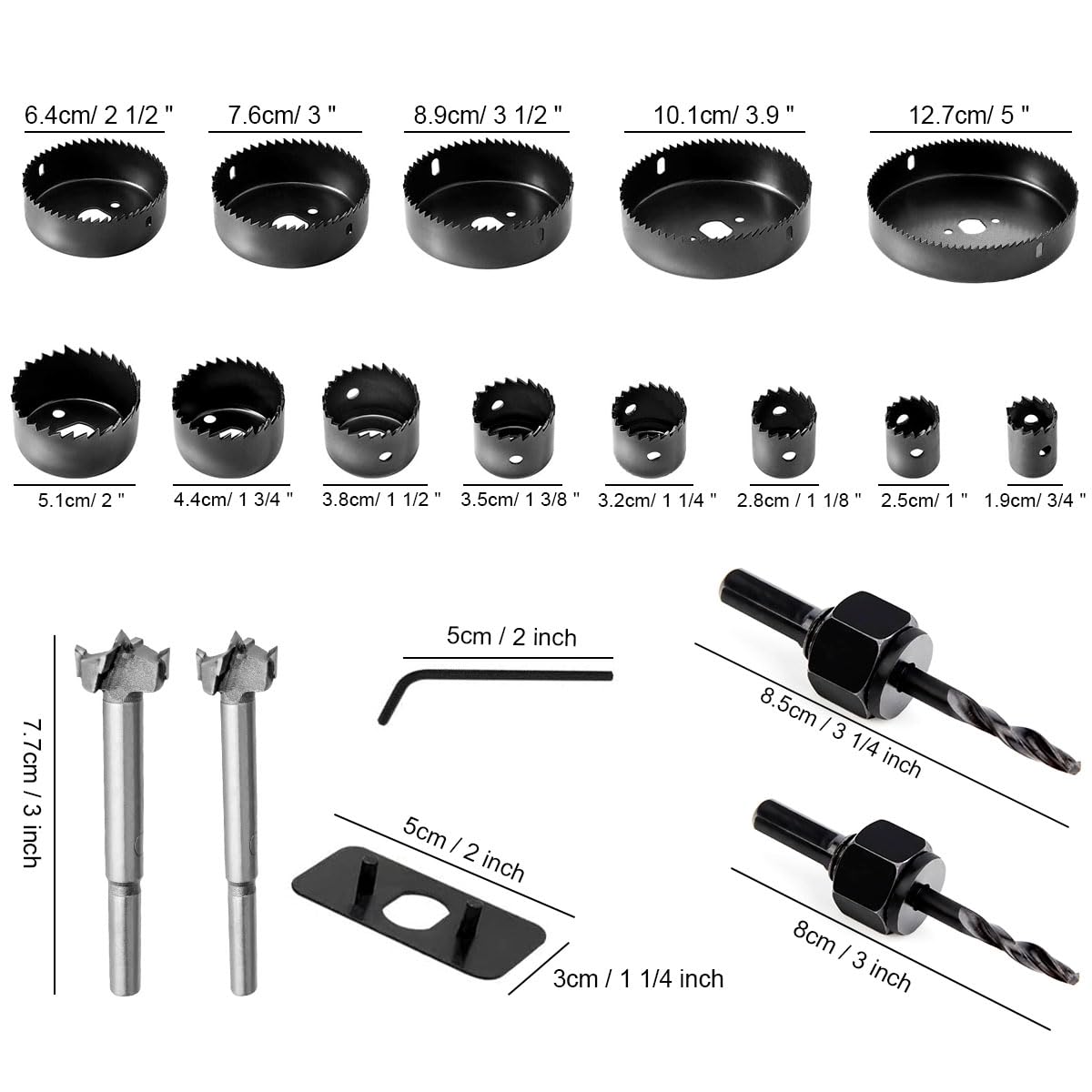 Hole Saw Set, 22 Pcs Metal Hole Saw Kit with 3/4" to 5" (19mm-127mm)