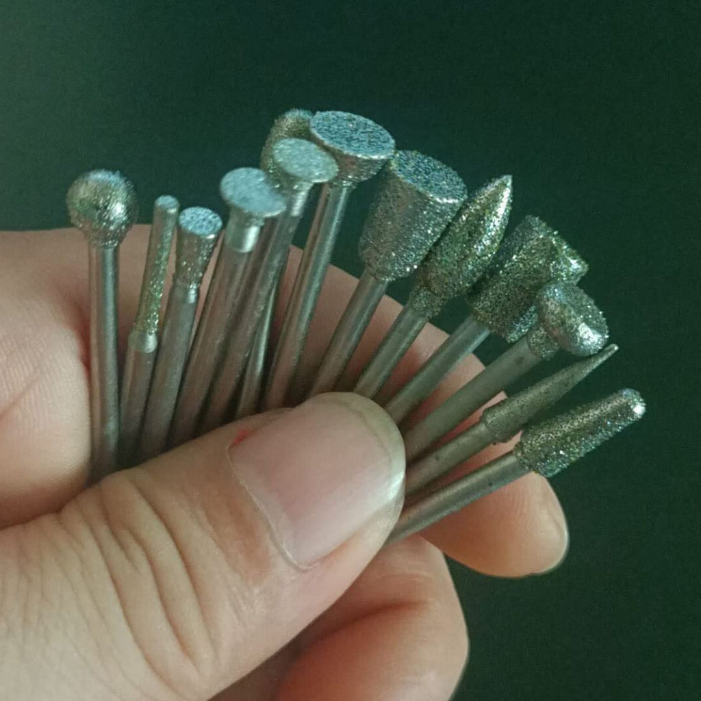 Luo ke 18 Pcs 1/8" Shank Assorted Shapes 100 Grit Diamond Burr Sets