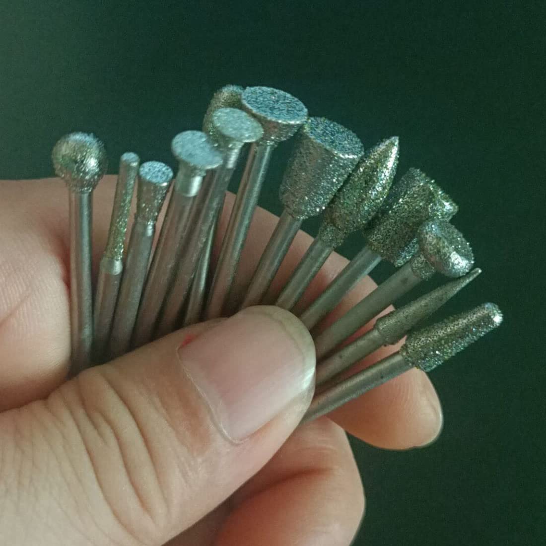 Luo ke 18 Pcs 1/8" Shank Assorted Shapes 100 Grit Diamond Burr Sets