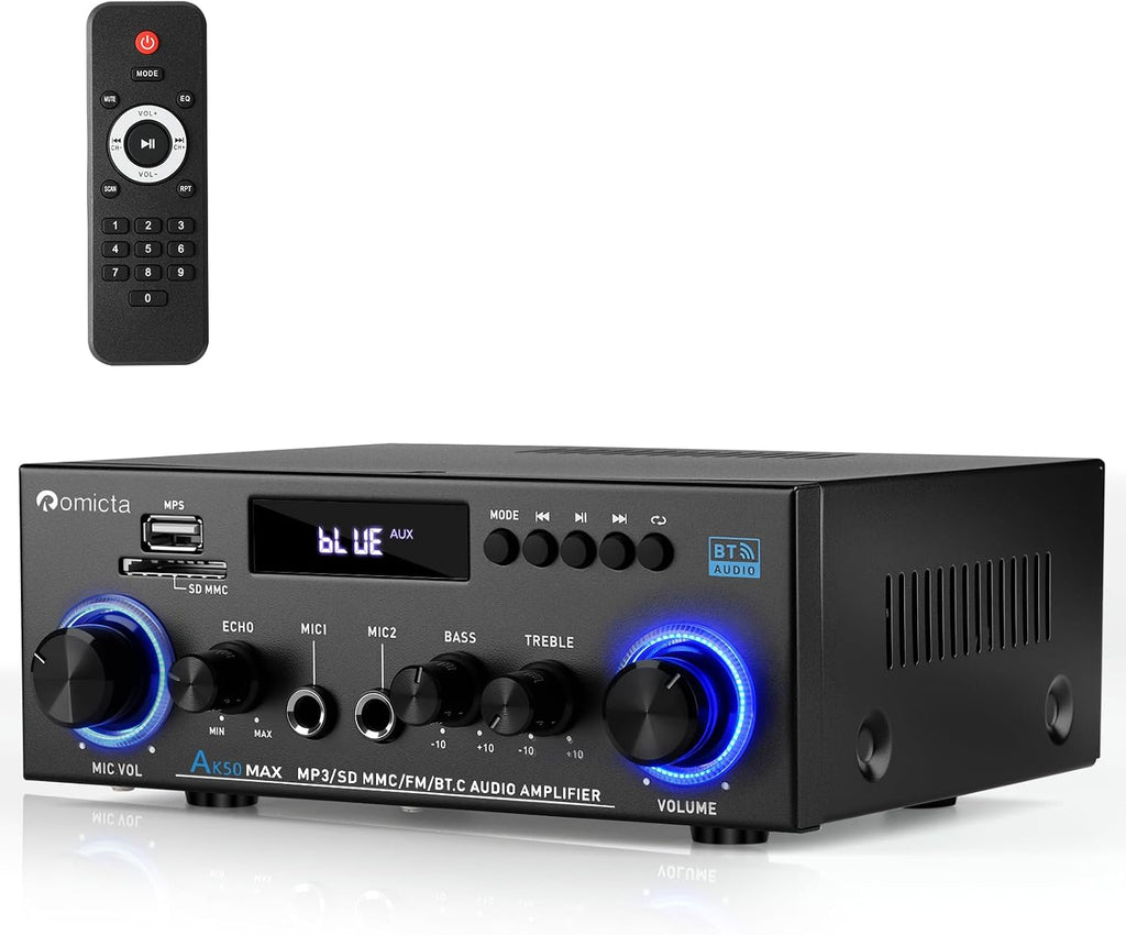 AK50MAX Stereo Audio Amplifier, Home Audio Stereo Receiver Bluetooth 5.0 with 400W 2.0 Channel FM Radio, Echo, USB