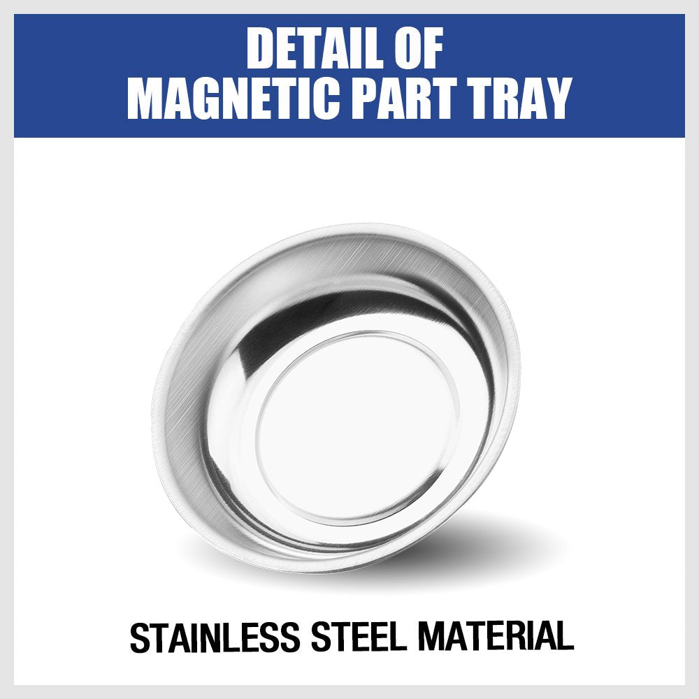 Magnetic Tray | 3-Piece | Round Magnetic Parts Tray | 3 Inch 4 Inch 6 Inch Magnetic Tray for Mechanic's | Stainless