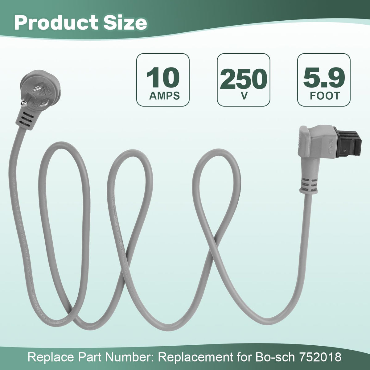 00752018 Dishwasher Power Cord, Replacement SMZPC002UC Plug Cord