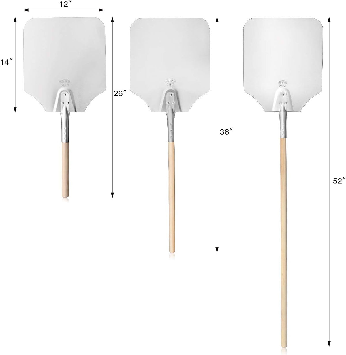 50158 Aluminum Pizza Peel, Wooden Handle, 12 x 14 inch Blade, 26 inch overall