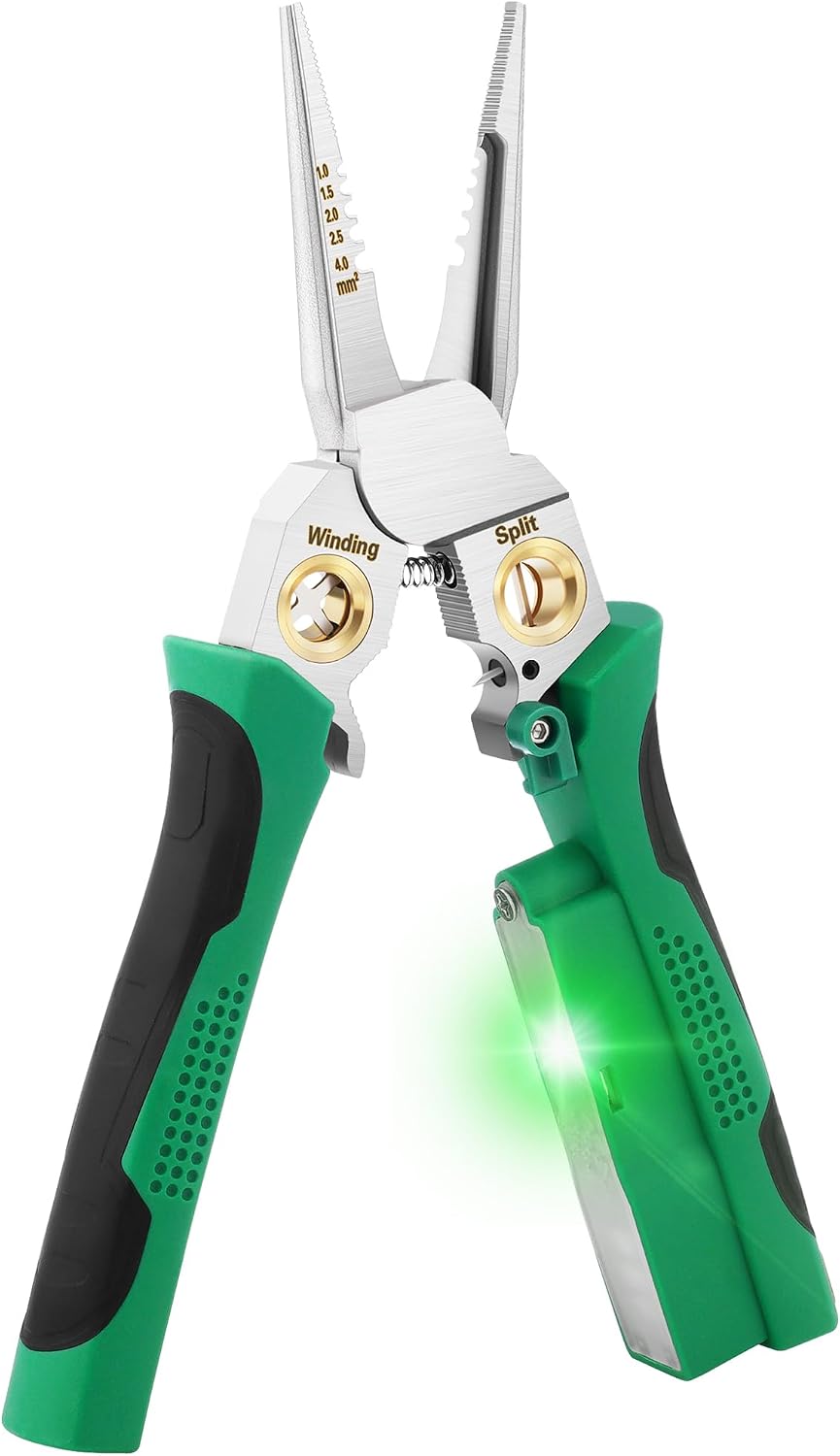 8-in-1 Wire Stripper with NCV Voltage Tester (Green), Professional Electrical Tool for Hot/Neutral Wire Detection