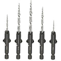 Socoje 5PCS Woodworking Countersink Drill Bits Set, Tapered Drill Bits Countersink HSS Conical Countersink with 1 Hex Wrench Woodworking Countersink Bit