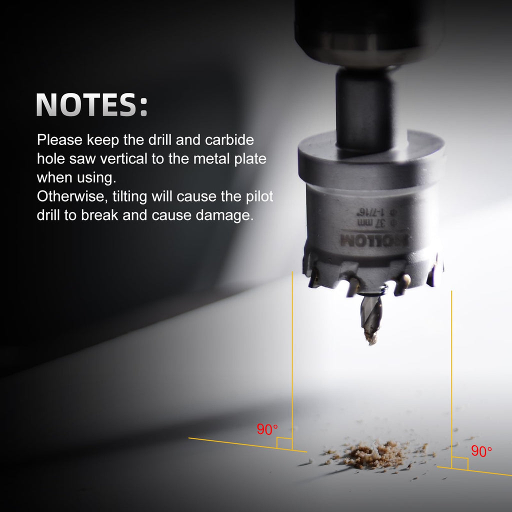 Mollom 3-17/32" (90mm) Heavy Duty Carbide Hole Saw with 2 Pilot Bits