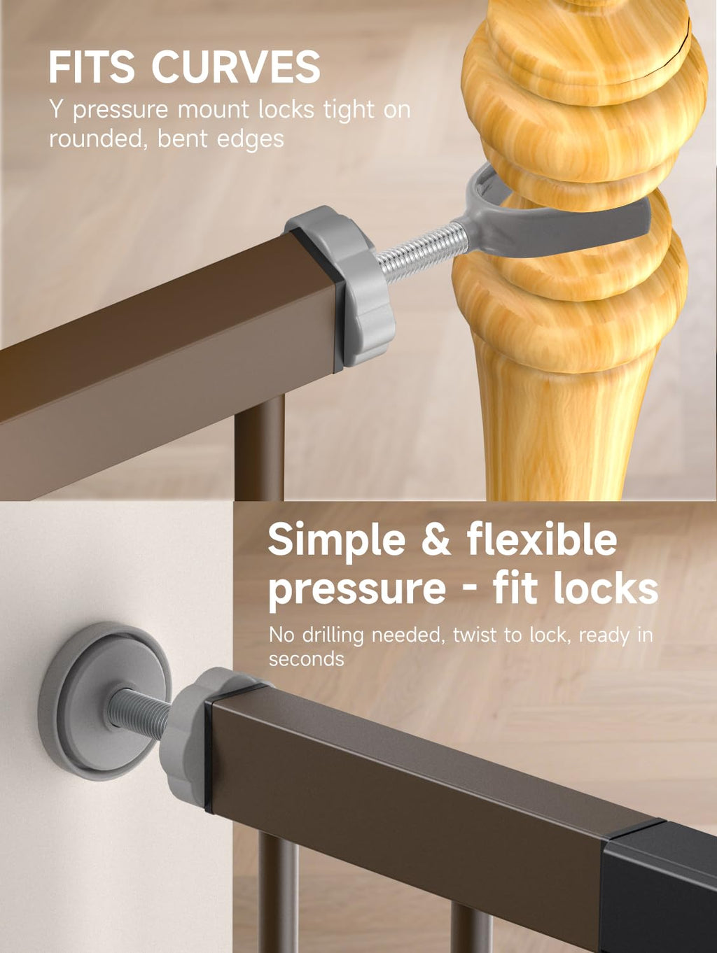 29.5-46" Extra-Tall & Extra-Wide Adjustable Hardware/Pressure-Mounted Pet & Child Safety Gate with Auto-Close Walk-Through Door for Stairs, Hallways & Wide Doorways