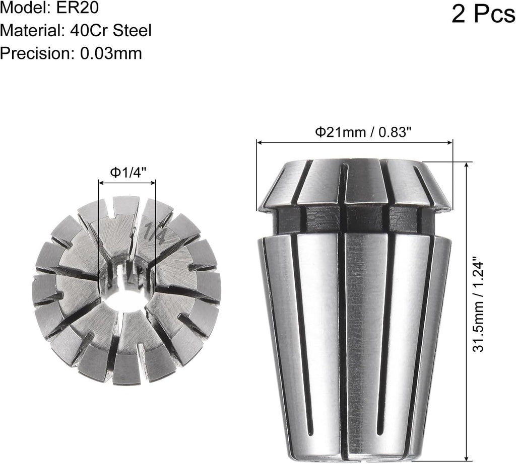 uxcell ER20 Spring Collet, 1/4" Chuck for CNC Engraving Machine Lathe Milling 2pcs