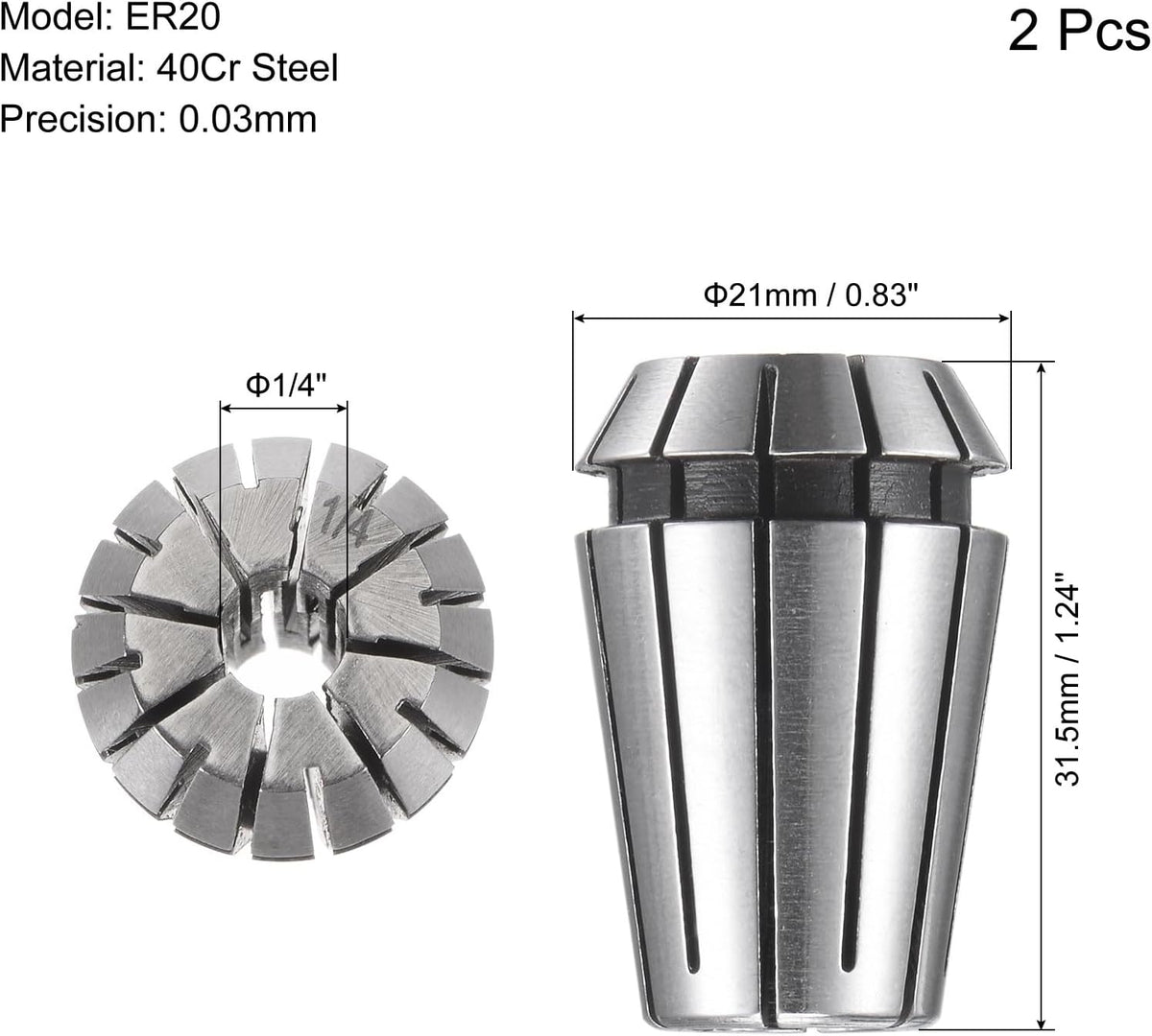 uxcell ER20 Spring Collet, 1/4" Chuck for CNC Engraving Machine Lathe Milling 2pcs