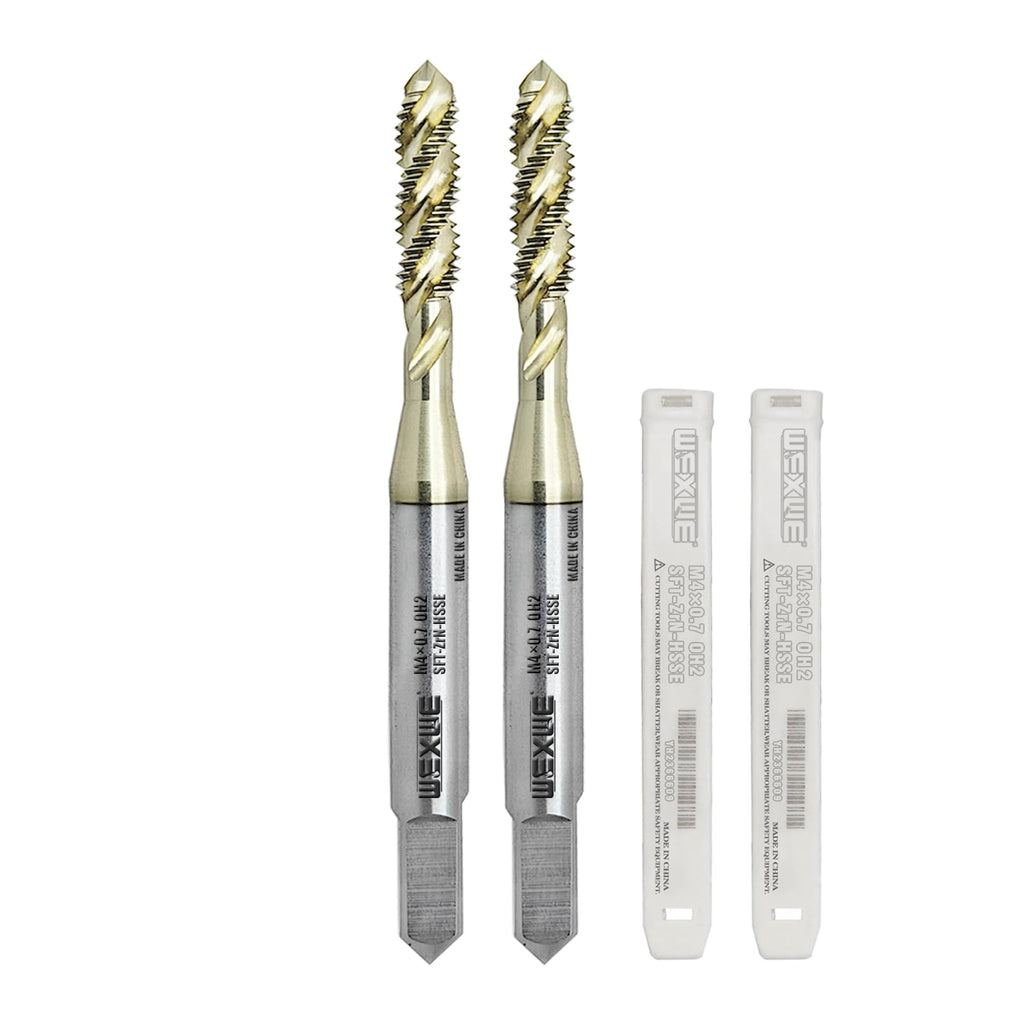WEXWE Tools M4 x 0.7 AlSiTiN Coating Spiral Flute Thread Tap, Metric Machine Threading Tap High Speed Steel Cobalt(HSSCo), Round Shank with Square End, H2 Tolerance, 2pcs