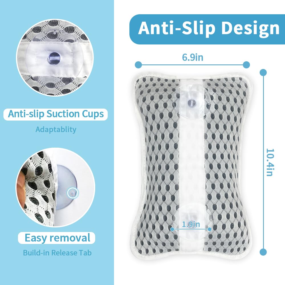 Luxury Bath Pillows for Tub, Slip Resistant Waterproof Bath Pillows for Tub Neck and Back Support with 2 Strong