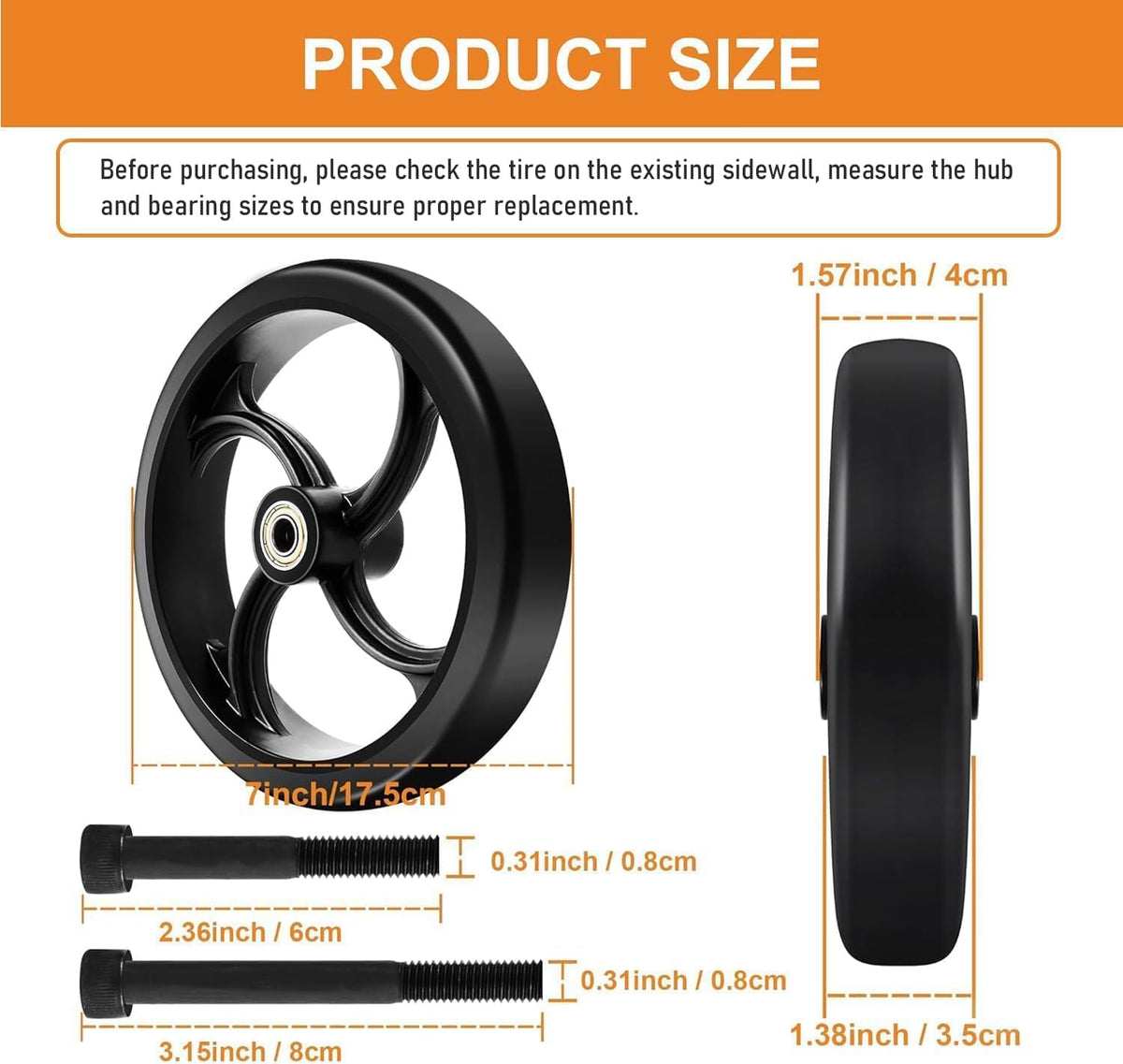 2-Pack 7 Inch Walker Wheels Replacement for Wheelchair & Drive Rollator