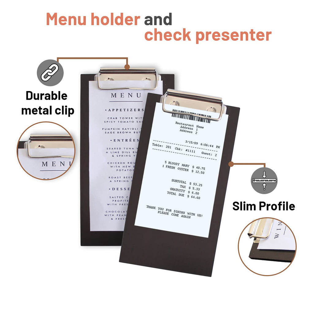 10-Pack Wood Check Presenters for Restaurants, Server Book, Menu Holder for Cafes, Wooden Clip Board, Cute Waitress