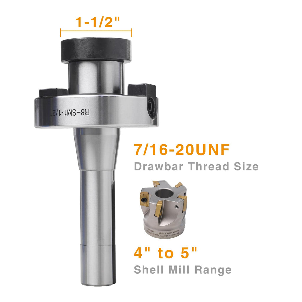 Jerax tools R8 Shank Shell Face Mill Arbor Adapter Holder, Arbor: 1-1/2”, Range: 4" to 5", for Bridgeport - 7/16''-20