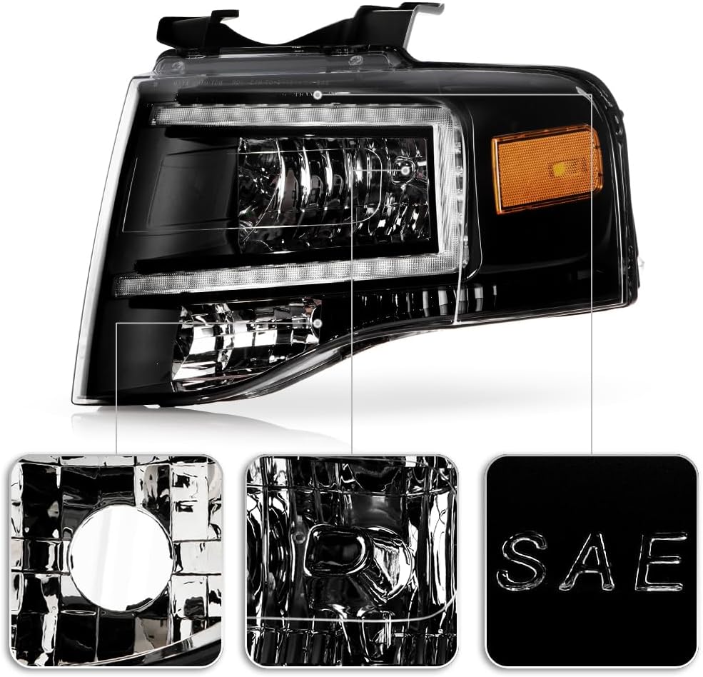 KEEKPO - For 2007-2014 Ford Expedition Upgrade Style Black Housing Headlights Headlamps Replacement Pair Set Left+Right