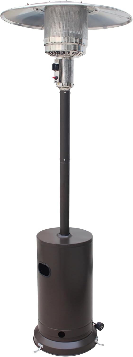 50000 BTU Bronze Propane Patio Heater with Wheels and Round Tabletop Design