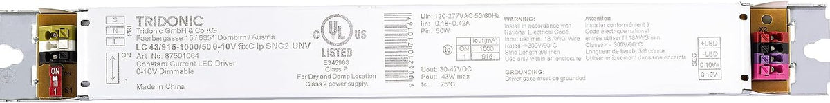 Tridonic Linear Essence Series 43 Watts Constant Current LED Driver, 0-10V Dimmable LC 43/915–1000/50 0-10V fixC lp SNC2 UNV (87501064)