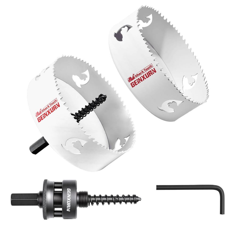 Geinxurn 6 in(152mm) Hole Saw Set, HSS Bi-Metal Hole Cutter with Arbor and Hex Wrench, 4PCS Hole Saw Kit for Wood, Drywall, PVC Boards, Thin Metal & Plastic