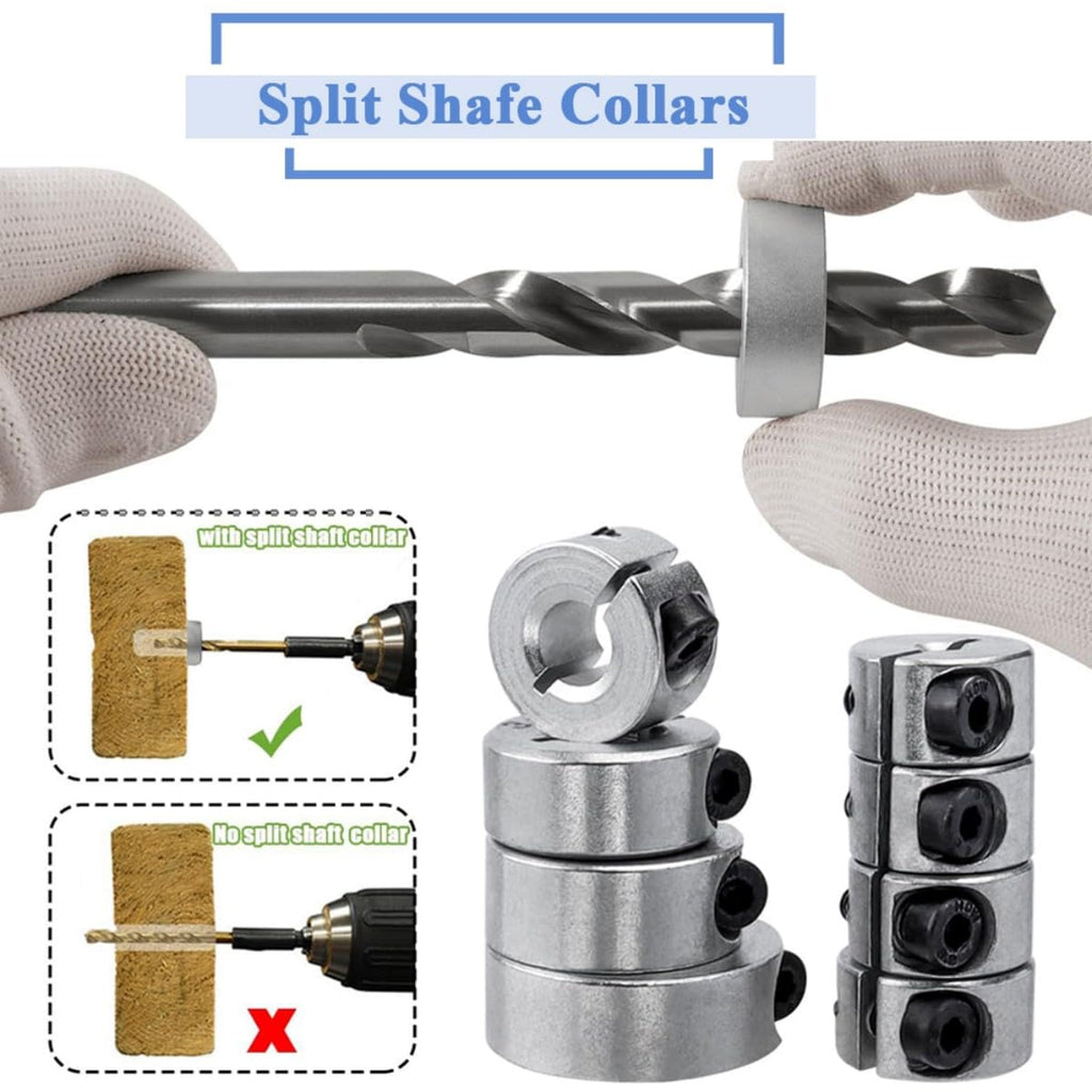Wolfride Drill Bit Stop Collar Set, Drill Bit Depth Stop Collar Set Split Ring Clamping Shaft Collars Drilling Limit Ring 1/2", 7/16", 3/8", 5/16", 1/4", 7/32", 3/16", 1/8"
