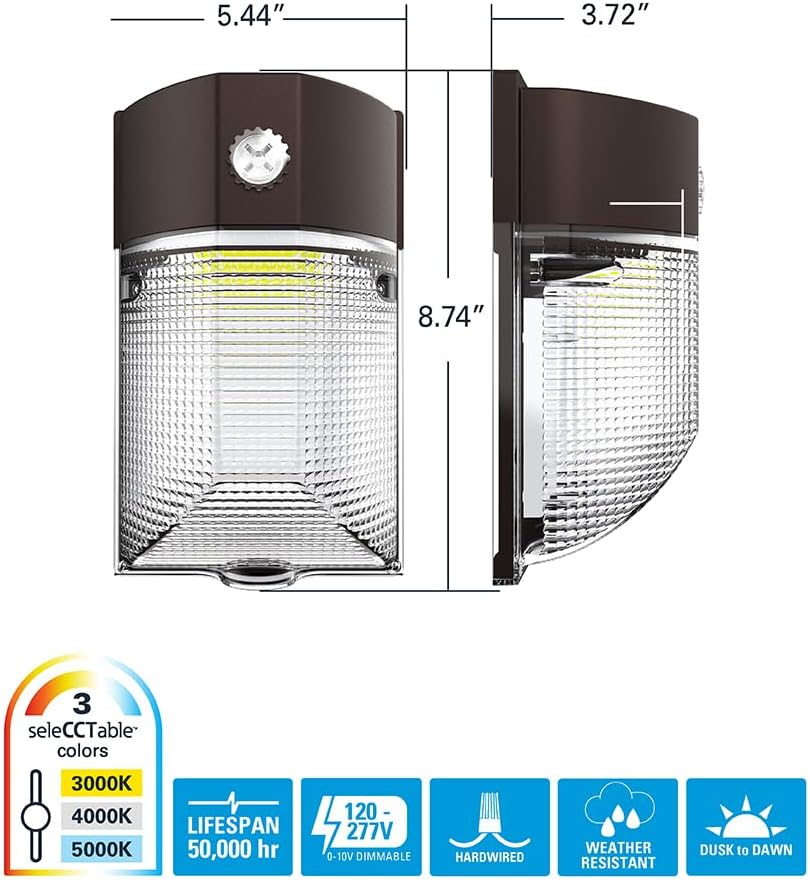 HALO MWP 150W Equivalent LED Mini Wall Pack Light, Bronze, Dusk-Dawn,3 CCT