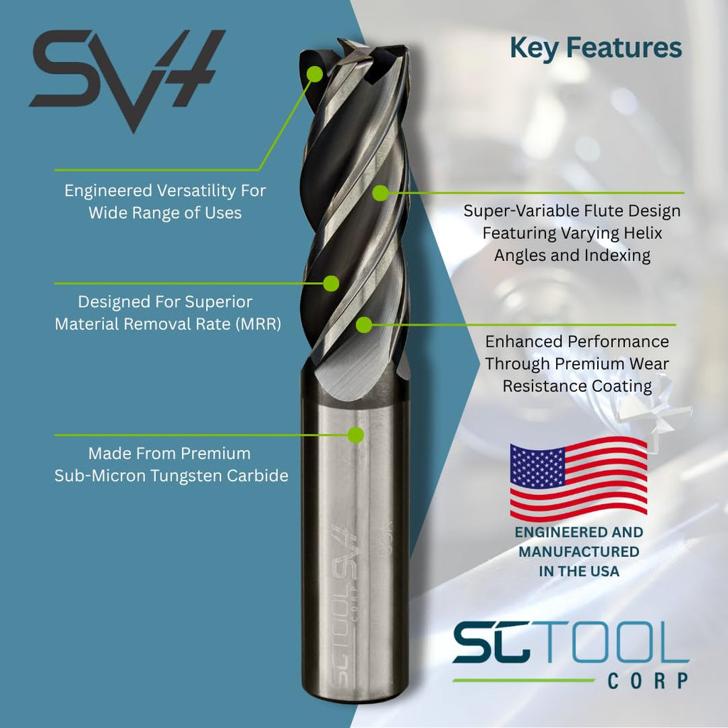 SV4 4-Flute 1/2" Carbide End Mill Square 1" LOC | Coated SCT20084