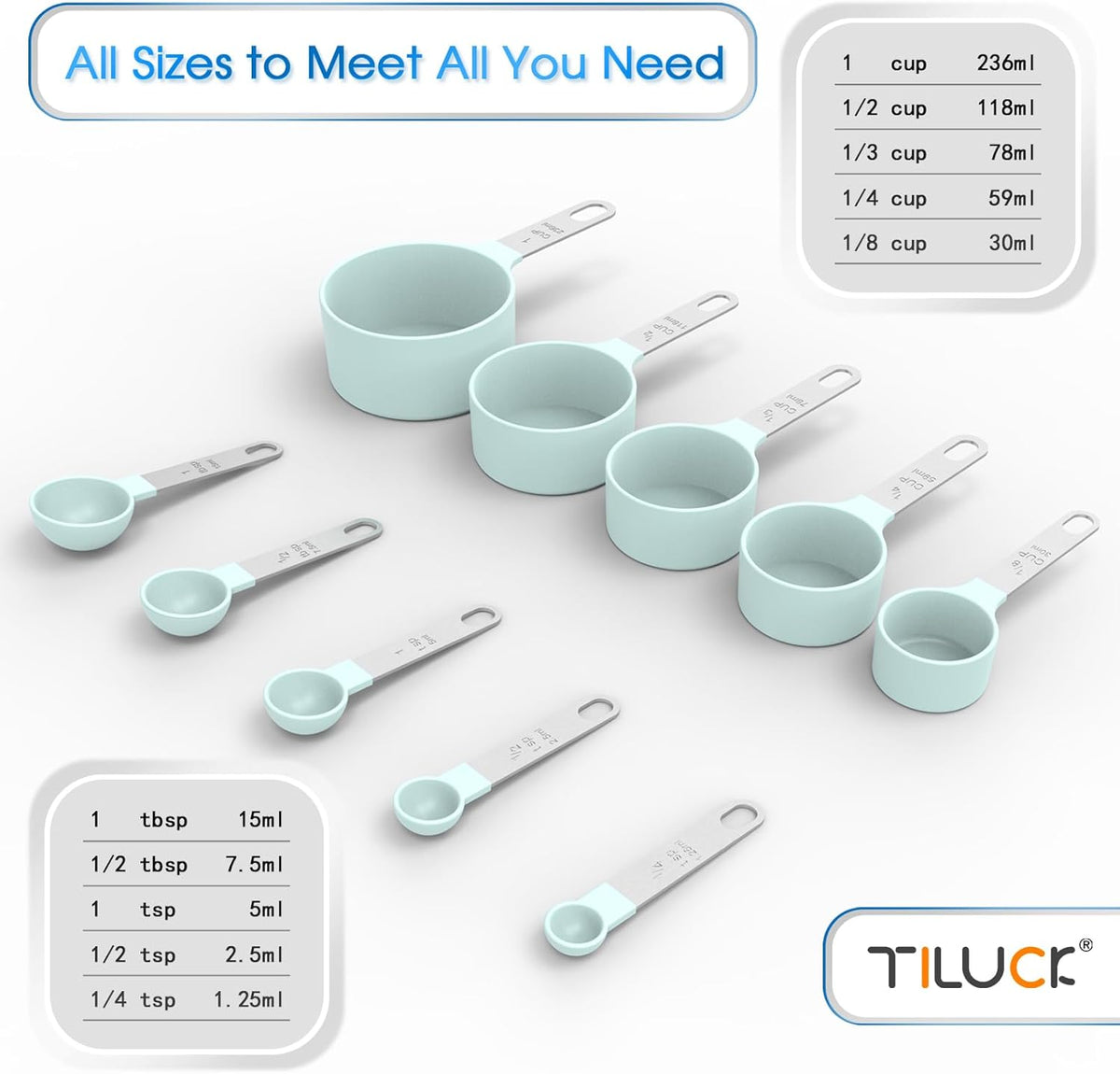 Measuring Cups & Spoons Set, Stackable Cups and Spoons, Nesting Measure Cups with Stainless Steel Handle, Kitchen