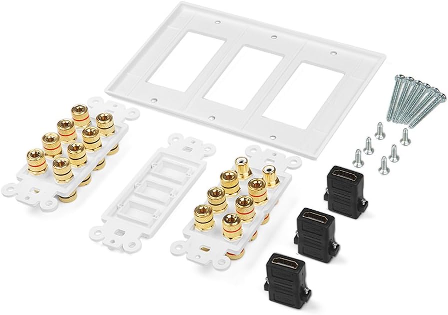3 Gang 7.2 Surround Sound Distribution Home Theater Wall Plate | Copper Banana Binding Post Coupler Type