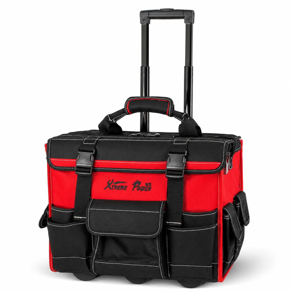 Rolling Tool Bag Wheels, 18-Inch Heavy Duty Tool Bag Organizer, Retractable Telescoping Handle, Durable Multi-Pocket