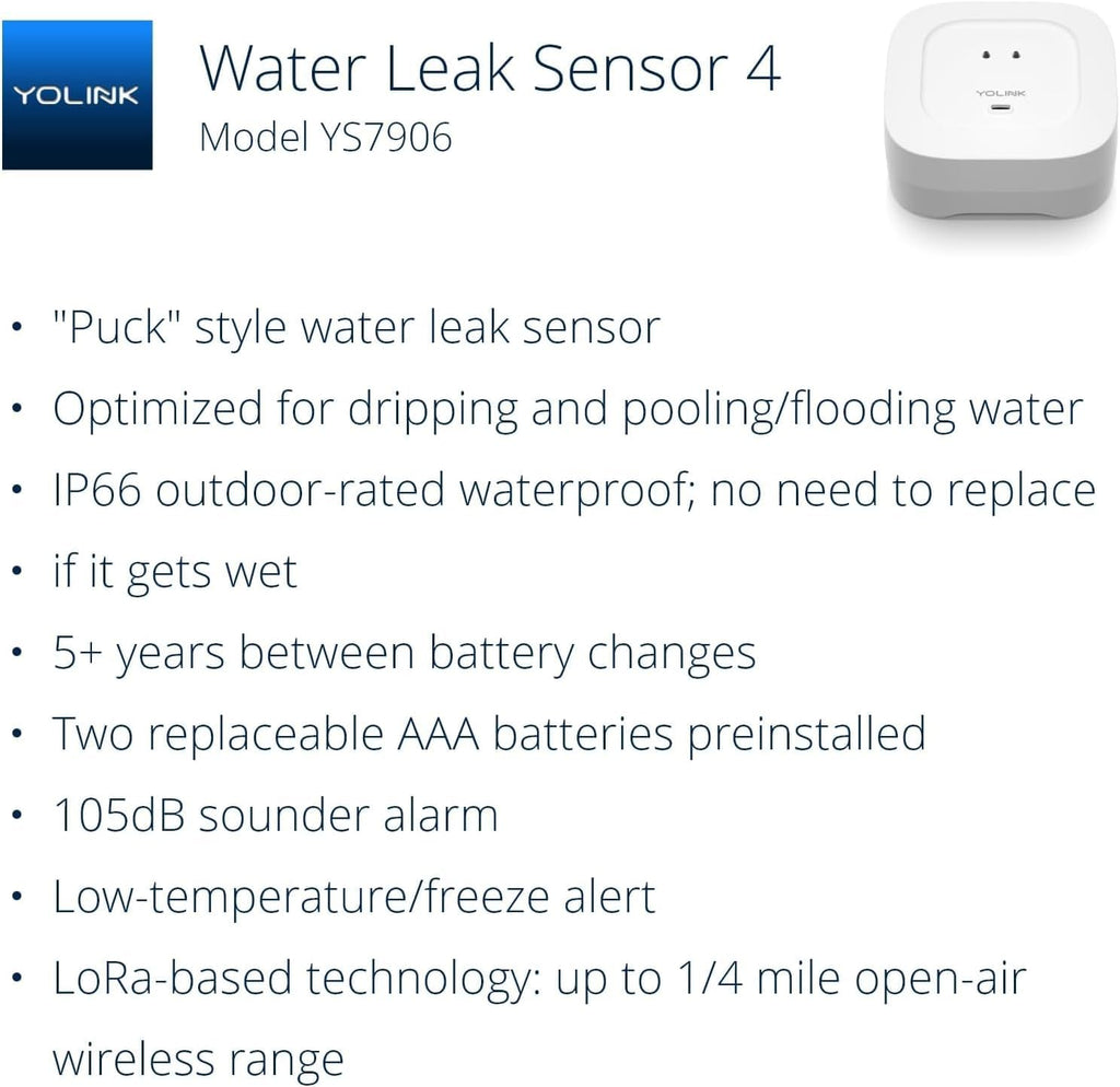 Smart Home Starter Kit: Hub & Water Leak Sensor 4 with 105dB Audio Alarm 3-Pack, SMS/Text, Email & Push