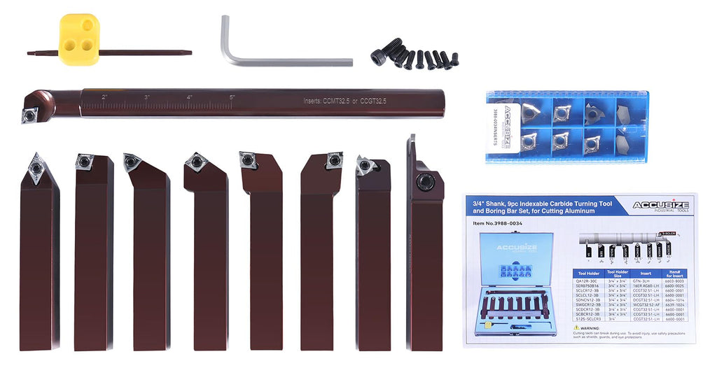 Accusize 3/4 in Shank Indexable Carbide Turning Tool Set, 3988-0034