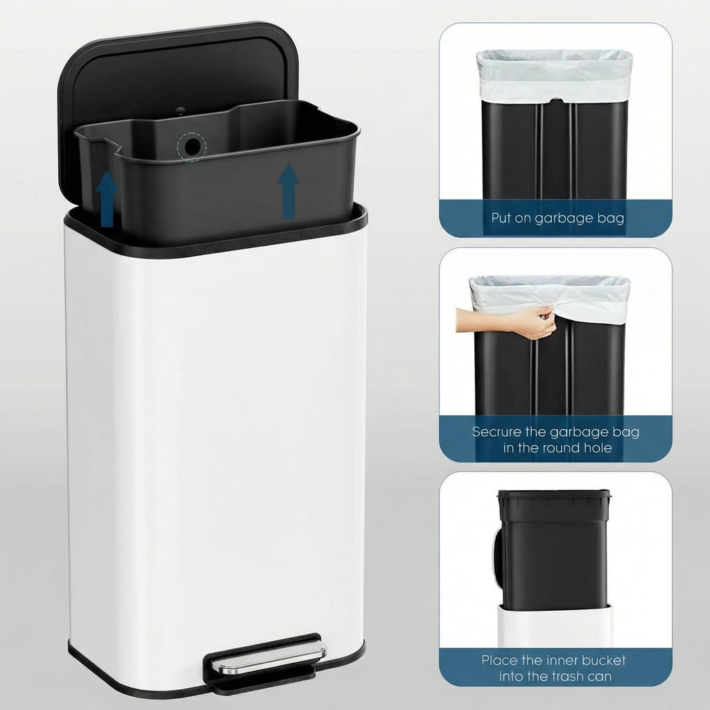 8 Gal/13.2 Gal Stainless Steel Kitchen Trash Can, Step Garbage Can