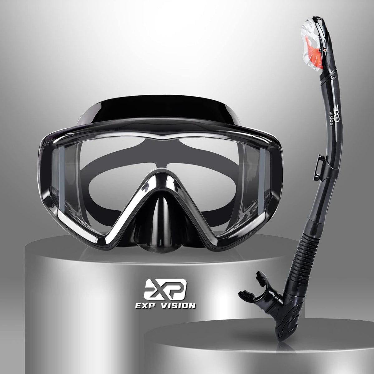 Snorkel Set Pano 3 Window Adult Snorkeling Gear, Professional Snorkel Goggles Anti-Fog Diving Mask, Anti-Leak Swim