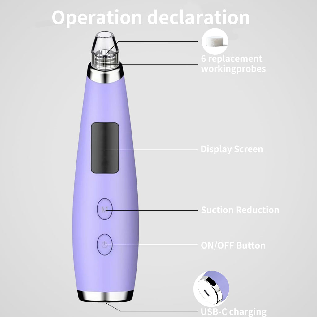Pore Vacuum for Face & Nose - Blackhead Remover with 3 Adjustable Suction Levels, 6 Interchangeable Probes, USB-C