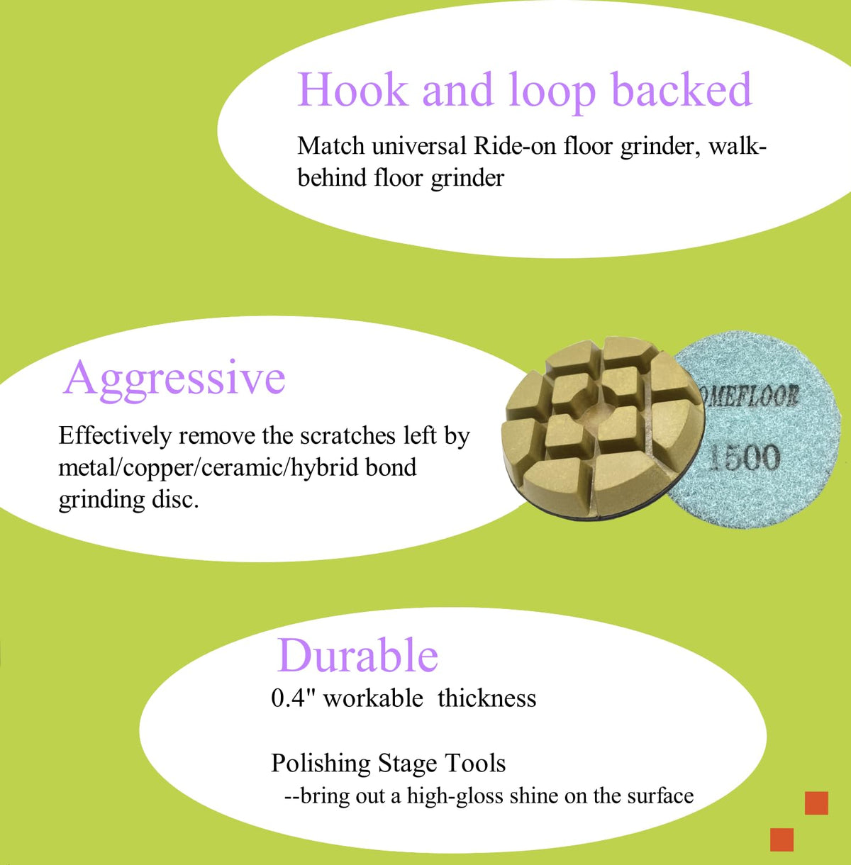 Concrete Floor Polishing Pucks Diamond Resin Disc for Terrazzo, Marble, Granite Floor, 3 Inch Hook and Loop Polishing Pad,1500# 9PCS