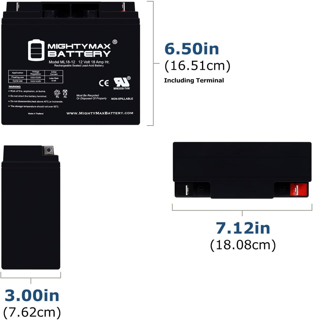 Mighty Max Battery ML18-12 - 12V 18AH Battery Replaces Pride Mobility Go-Go Elite Battery - 2 Pack