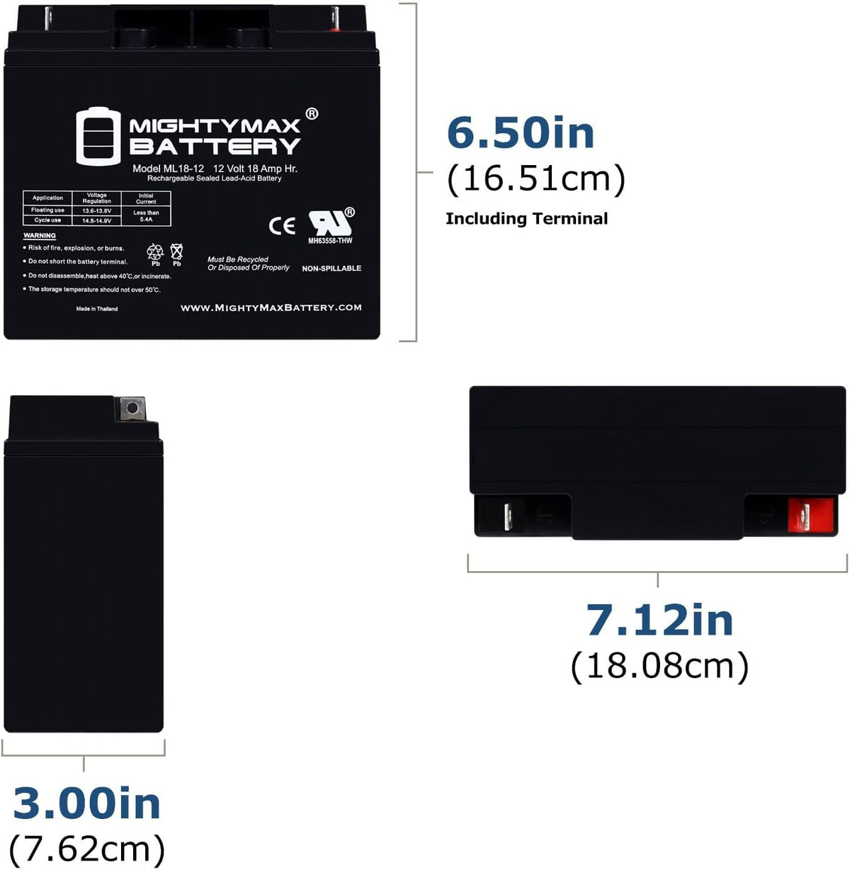Mighty Max Battery ML18-12 - 12V 18AH Battery Replaces Pride Mobility Go-Go Elite Battery - 2 Pack