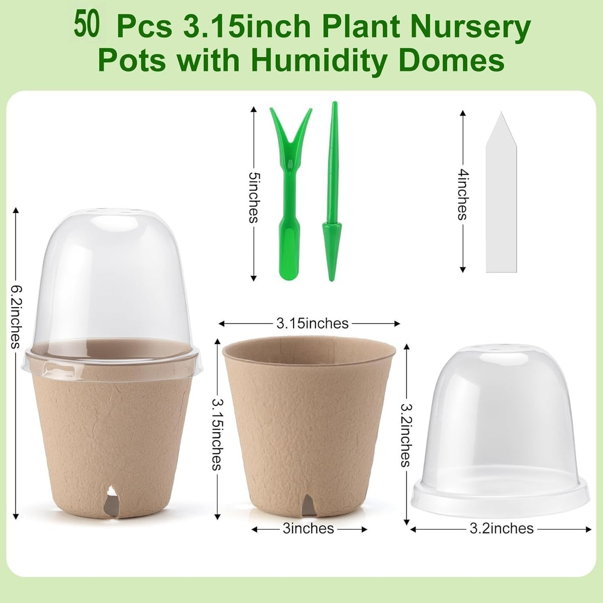 50 Set 3.15 Inch Peat Pots Plant Starters for Seedling with Humidity Dome,Herb Seed Starter Pots Kits, Garden