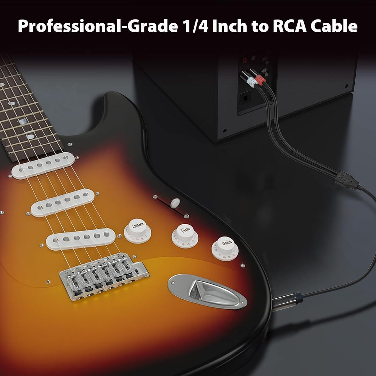 1/4 Inch to RCA Cable, 6.35mm TRS to 2 RCA Audio Cord, 1.3 FT | Gold-Plated Quarter Inch to Stereo Adapter Cable