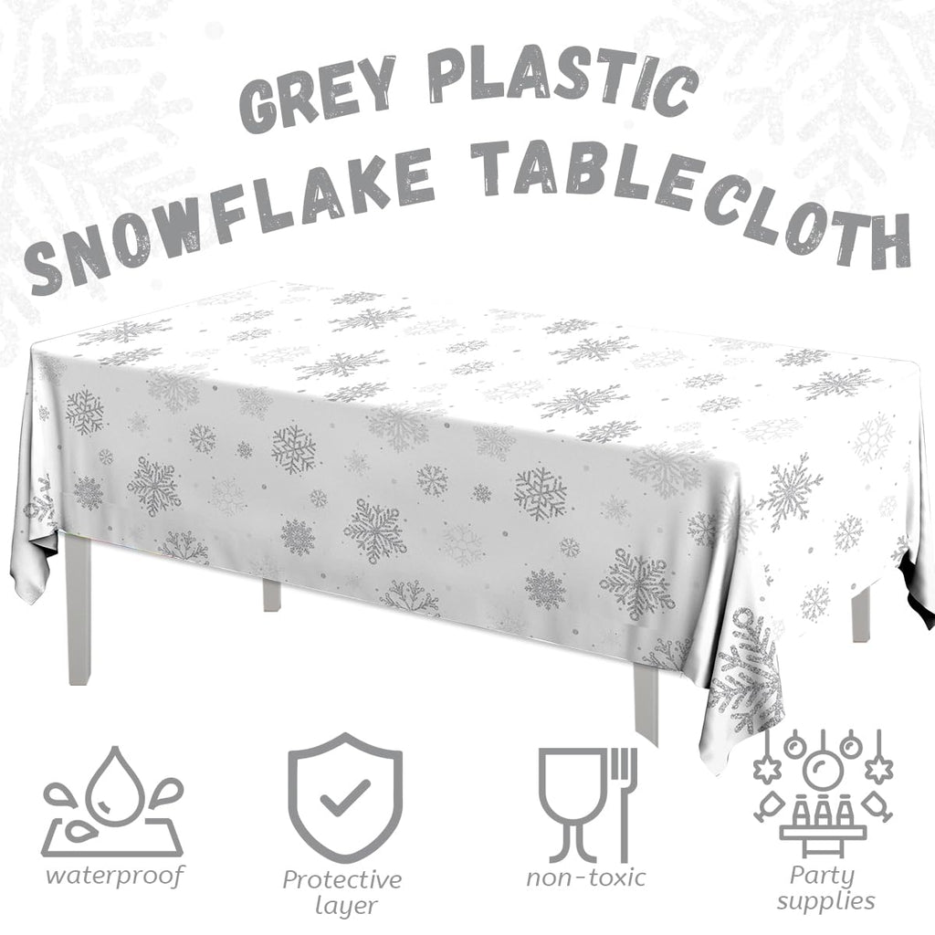 3pcs Snowflake Winter Tablecloth Party Decoration Winter Snowflake Silver Gray Wonderland Theme Table Cover