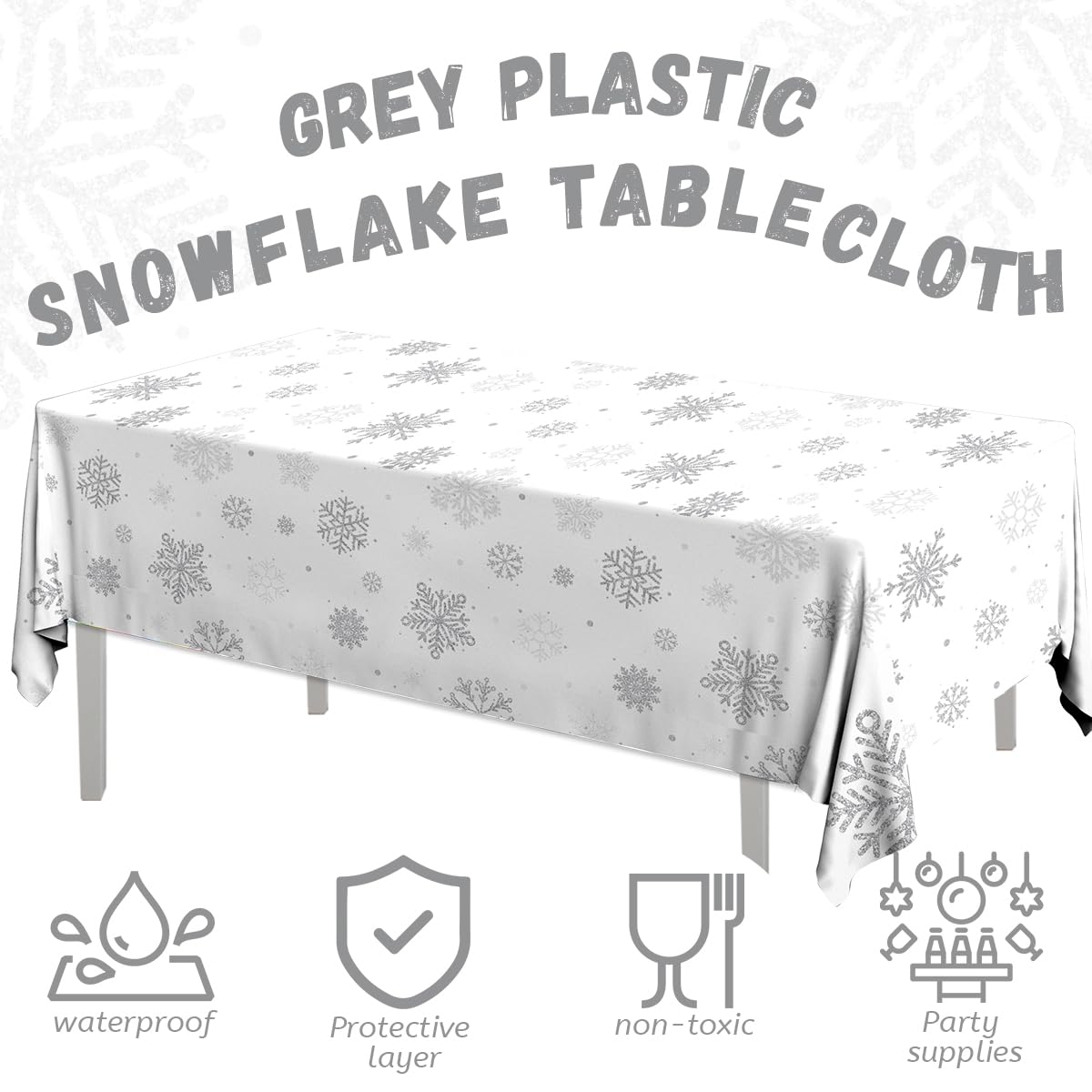 3pcs Snowflake Winter Tablecloth Party Decoration Winter Snowflake Silver Gray Wonderland Theme Table Cover