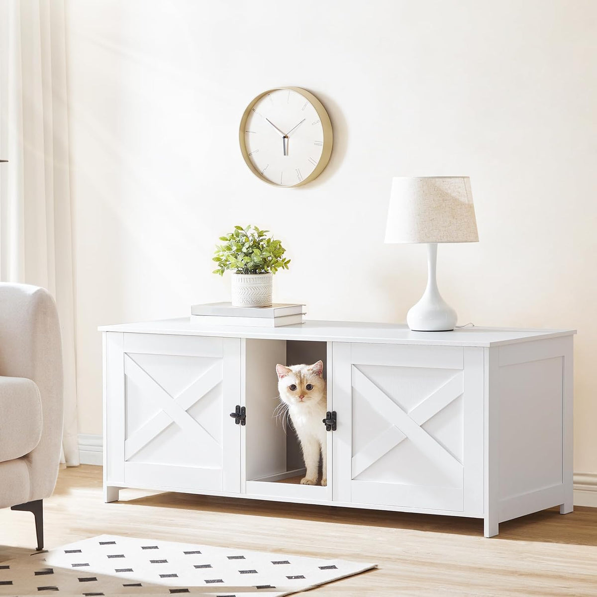 Cat Litter Box Enclosure for 2 Cats, 47.2" Hidden Litter Box Furniture with Double Room, Wooden Cats Washroom with
