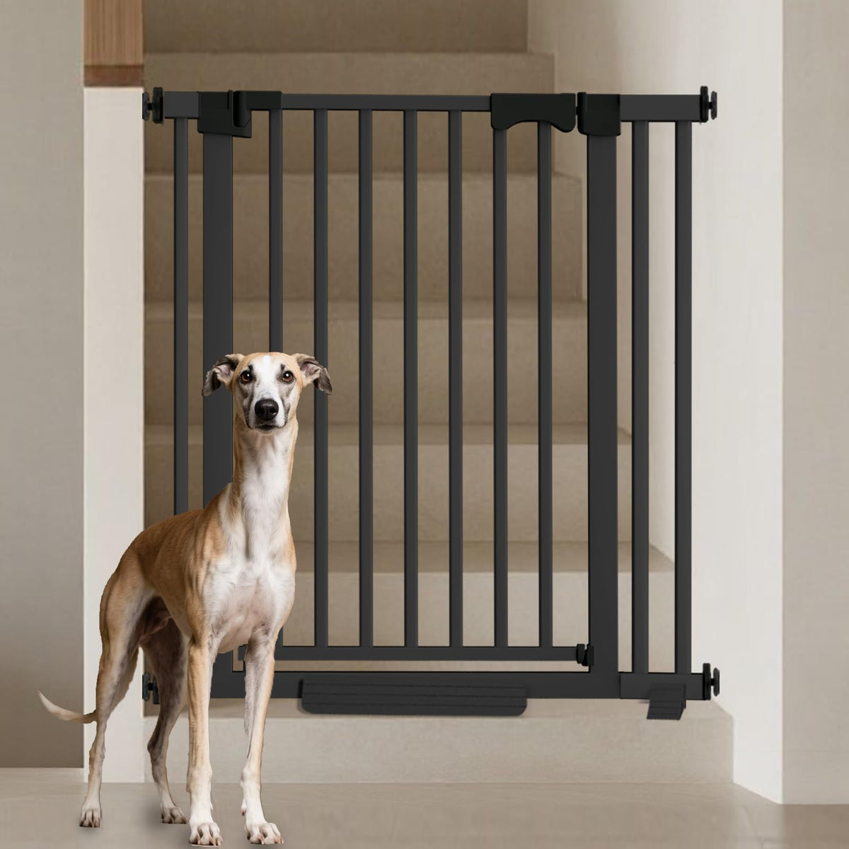 41" x 30-40.5" Wide Extra-Tall & Extra-Wide Adjustable Hardware/Pressure-Mounted Pet & Child Safety Gate with Dual-Lock Walk-Through Swing Door for Stairs, Hallways & Wide Doorways