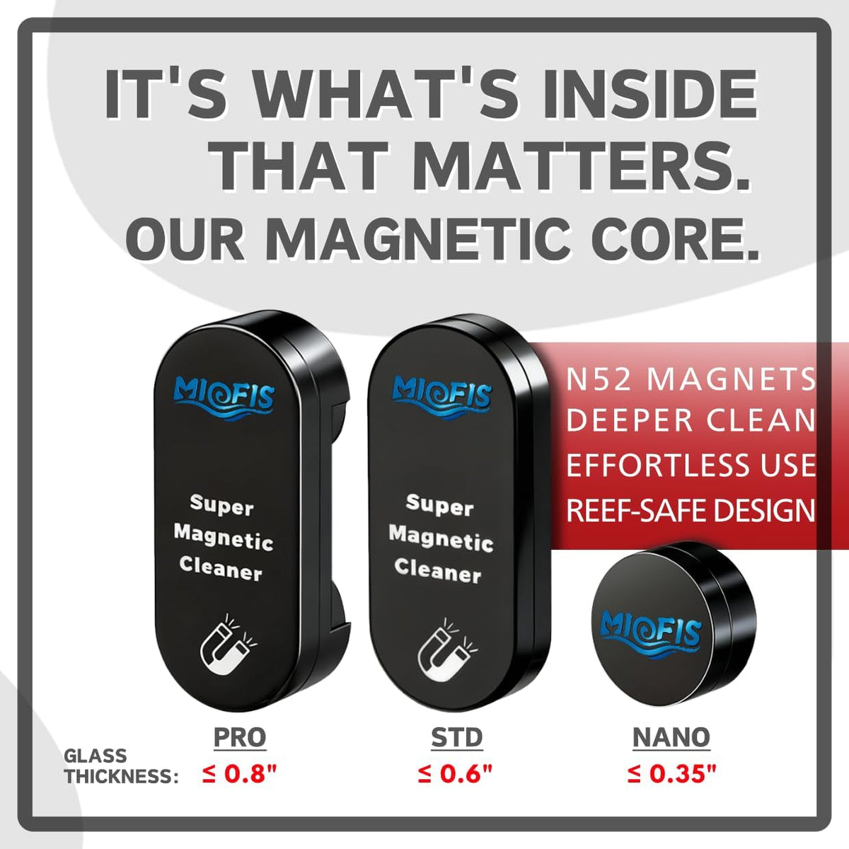 Magnetic Algae Scraper - N52 Magnet, Ultra-Thin, Reef Safe (STD)